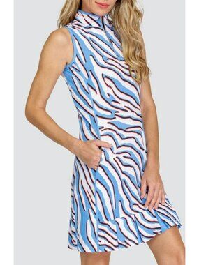 Tail Aidy Blue & White Zebra Print Sleeveless Golf Dress With Pockets & Ruffled